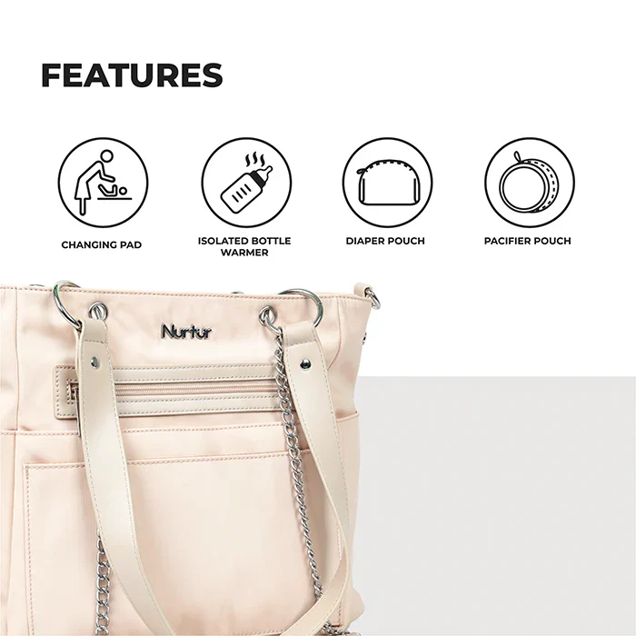 Nurtur Regalia 6 In 1 Diaper Bag - Beige (Bottle Insulator, Changing Pad, Pouches)