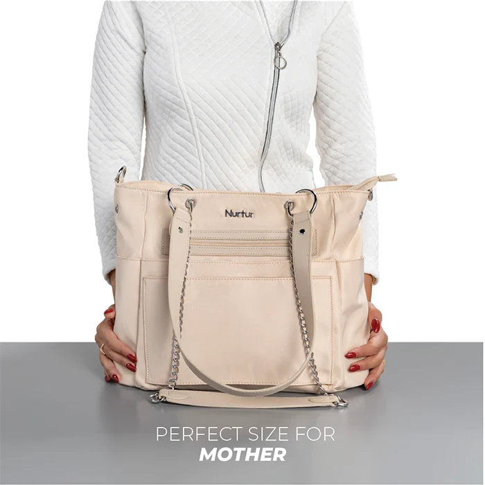 Nurtur Regalia 6 In 1 Diaper Bag - Beige (Bottle Insulator, Changing Pad, Pouches)