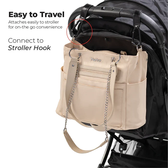 Nurtur Regalia 6 In 1 Diaper Bag - Beige (Bottle Insulator, Changing Pad, Pouches)