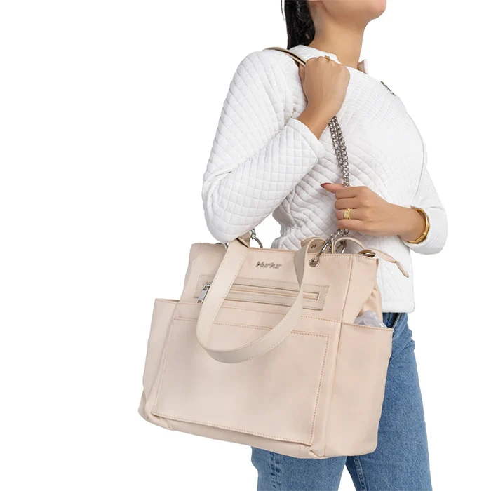 Nurtur Regalia 6 In 1 Diaper Bag - Beige (Bottle Insulator, Changing Pad, Pouches)