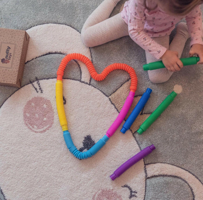 Nutty Toys 8pk Pop Tubes Sensory Toys (Large) Fine Motor Skills Learning Toddler Toy for Kids