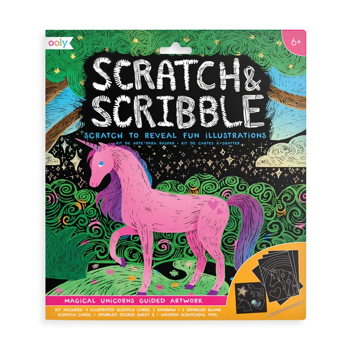 magical unicorn scratch and scribble scratch art kit By Ooly.