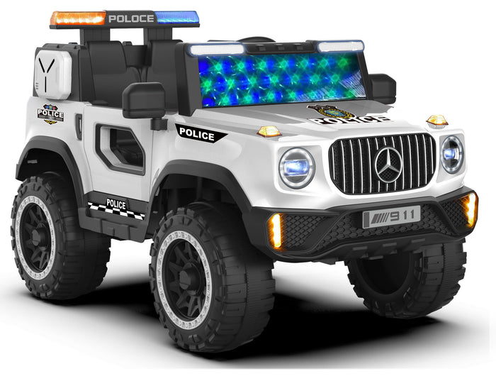 Orbic Kids 1G700 Police Edition 4X4 Battery Operated Jeep 12V With Leather Seat  (White , Size-119X74X80Cm)