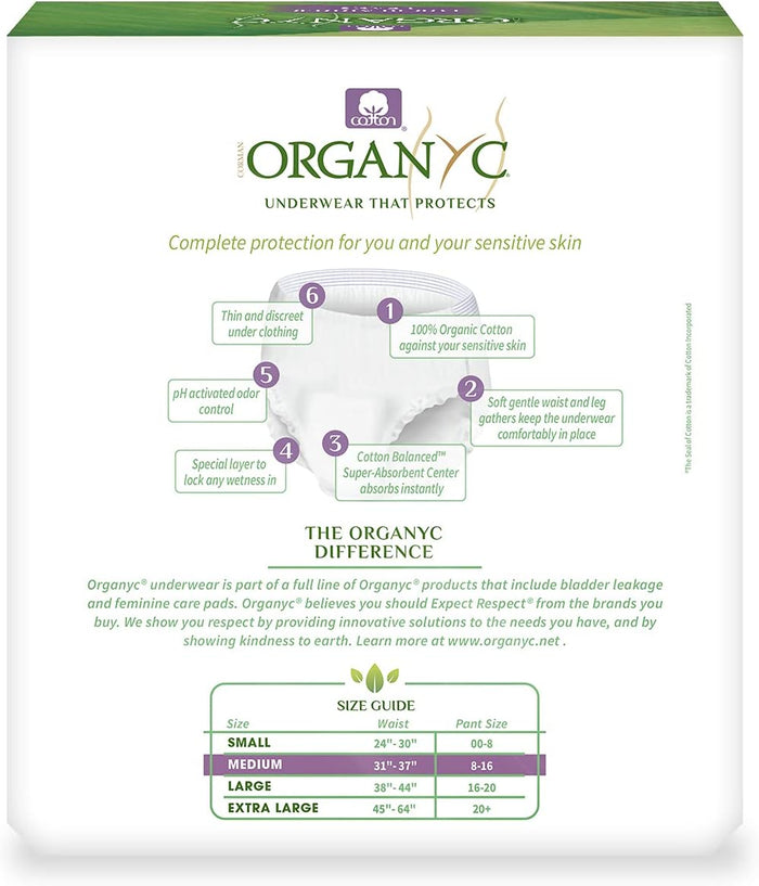 Organyc Protective Underwear 100% Organic Cotton (Medium, 14pcs)