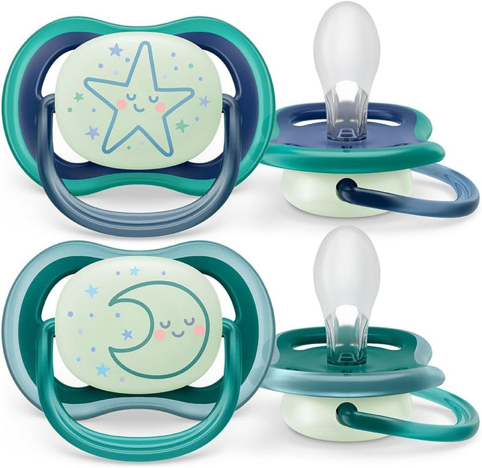 Philips Avent Soother Anti Colic Teats Glow In The Dark (Boy, 6-18 Months) - Pack of 2