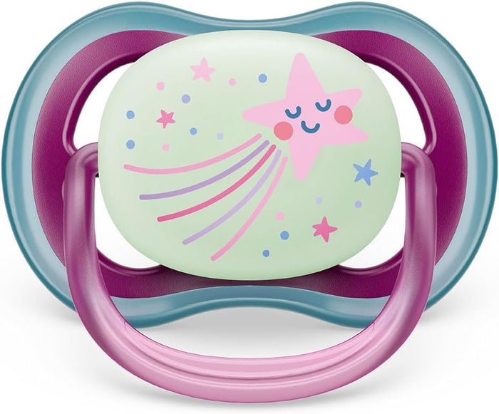 Philips Avent Soother Anti Colic Teats Glow In The Dark (Girl, 6-18 Months) - Pack of 2