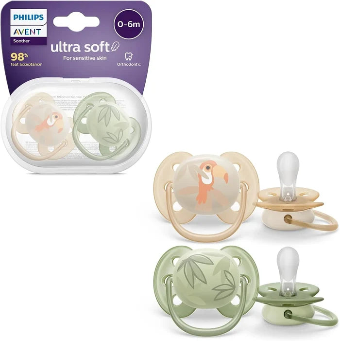 Philips Avent Ultra Soft Pacifier Leaf & Woodpecker - Pack of 2 (0-6 Months)