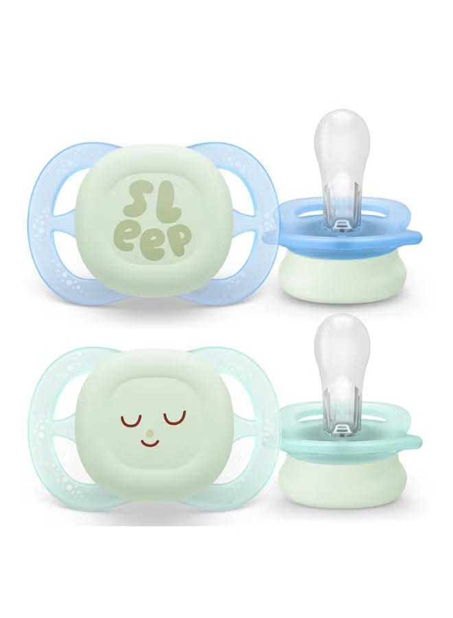 Philips Avent Ultra Start Night Time Glow In The Dark Soother (0-2m, Boy) - Pack of 2