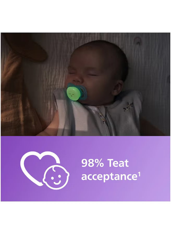 Philips Avent Ultra Start Night Time Glow In The Dark Soother (0-2m, Boy) - Pack of 2