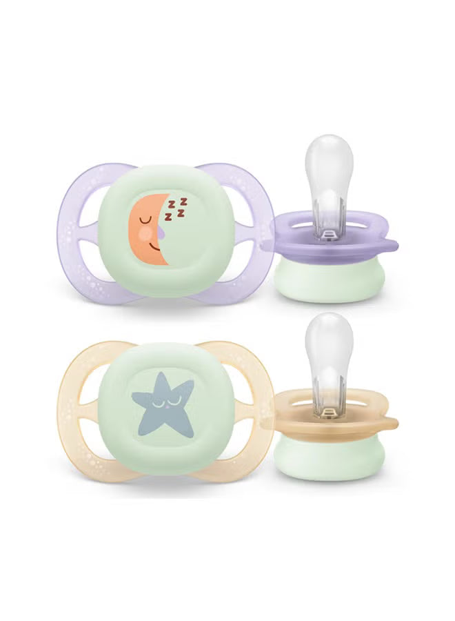 Philips Avent Ultra Start Night Time Glow In The Dark Soother (0-2m, Girl) - Pack of 2