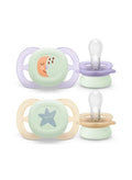 Philips Avent Ultra Start Night Time Glow In The Dark Soother (0-2m, Girl) - Pack of 2