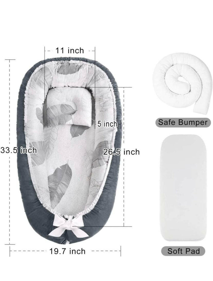 Baby Nest for Co Sleeping, Portable Ultra Soft Breathable Newborn Lounger Crib (Leaves).