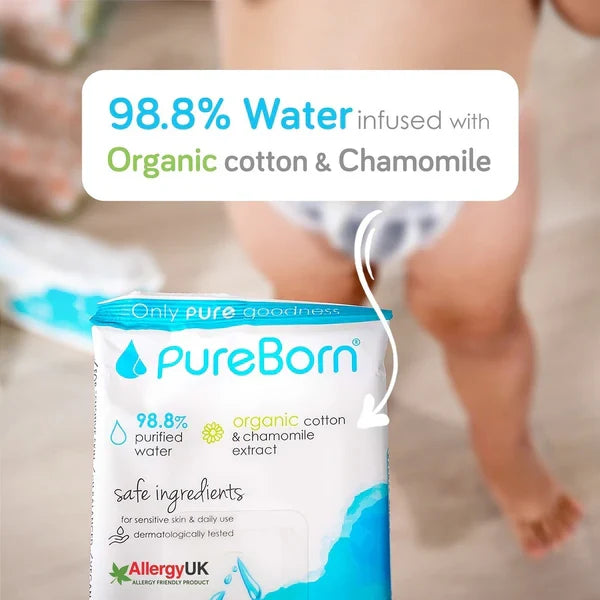 PureBorn Chamomile Travel Wipes, 8x10 Pieces