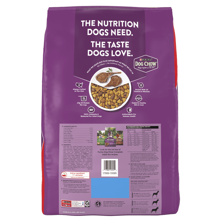 Purina Dog Chow Complete Adult Dry Dog Food Kibble With Lamb Flavor