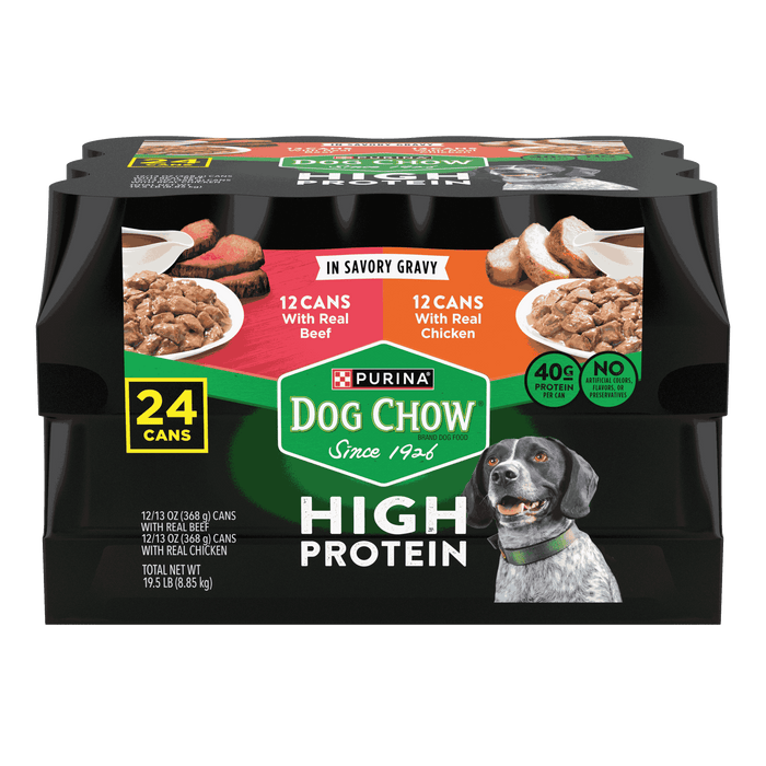 Purina Dog Chow High Protein Wet Dog Food With Real Chicken or With Real Beef In Savory Gravy Variety Pack