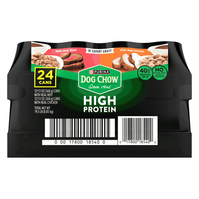 Purina Dog Chow High Protein Wet Dog Food With Real Chicken or With Real Beef In Savory Gravy Variety Pack