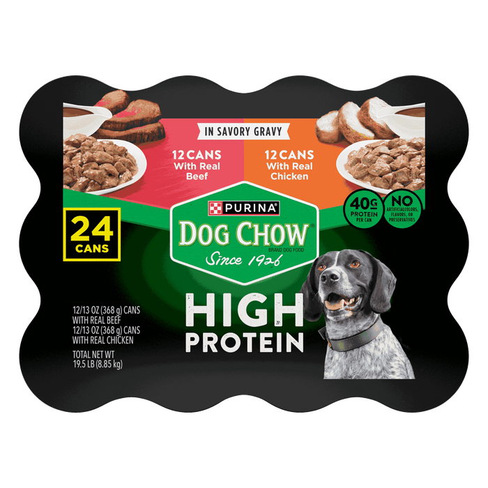 Purina Dog Chow High Protein Wet Dog Food With Real Chicken or With Real Beef In Savory Gravy Variety Pack