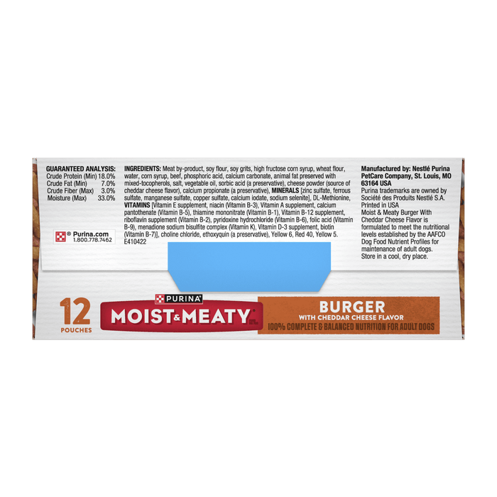 Purina Moist and Meaty Burger With Cheddar Cheese Flavor Dry Soft Dog Food Pouches