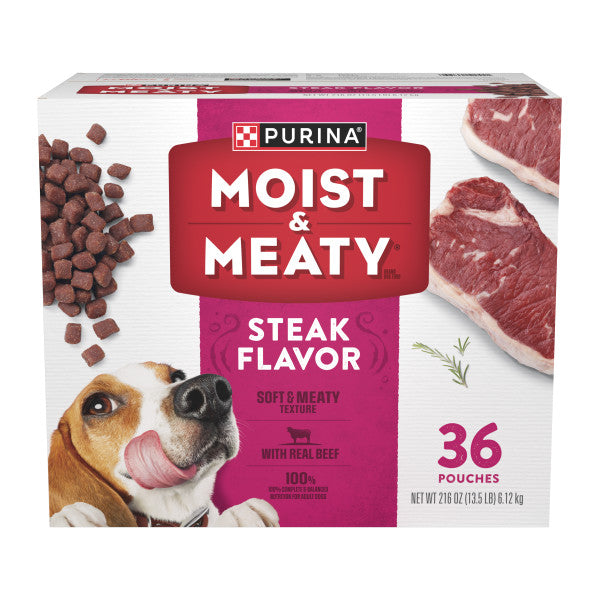Purina Moist and Meaty Steak Flavor Soft Dog Food Pouches