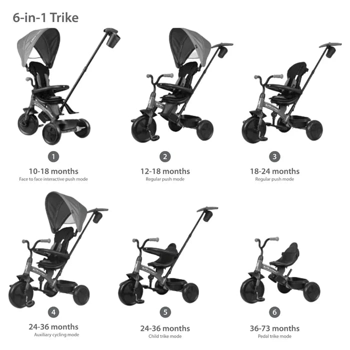 Qplay Elite Platinum 6 In 1 Tricycle For Kids (10 Months+)