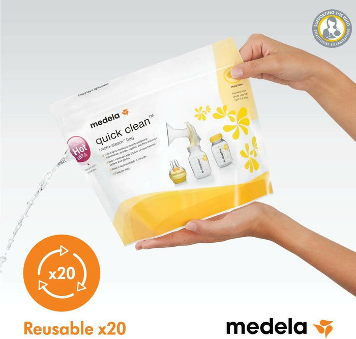 Quick Clean Micro-Steam Sterilization Bags by Medela.