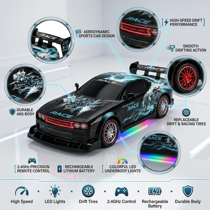 RC Drift Car 1:16 Scale 4WD High-Speed – 2 Rechargeable Batteries