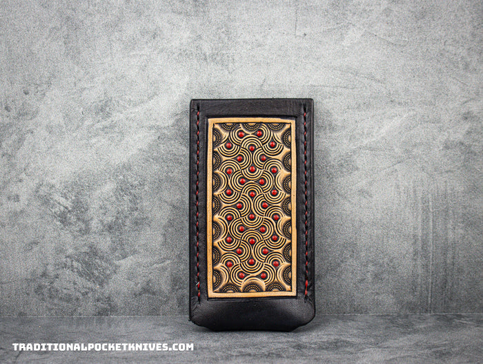 Sage Grouse Leather: Leather Knife Slip Lake Champlain "Swirled Red Dots"