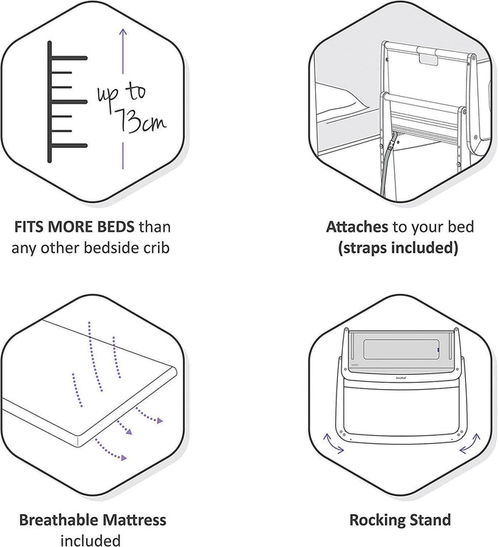Snuzpod 4 Bedside Crib - Sleep Tight & Safe - Grey.