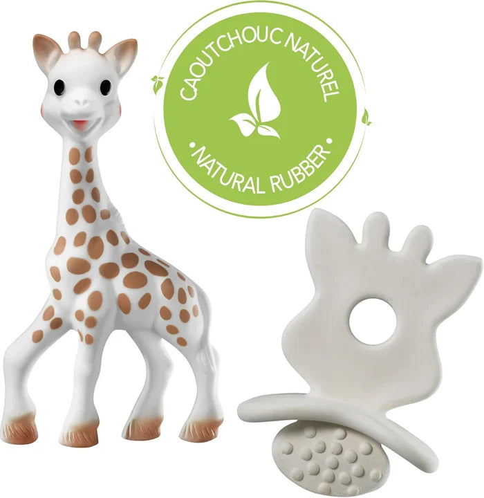 Sophie La Girafe Teether & Natural Teether Set So'Pure Natural Rubber Gift Set Brown & White - Pack of 2