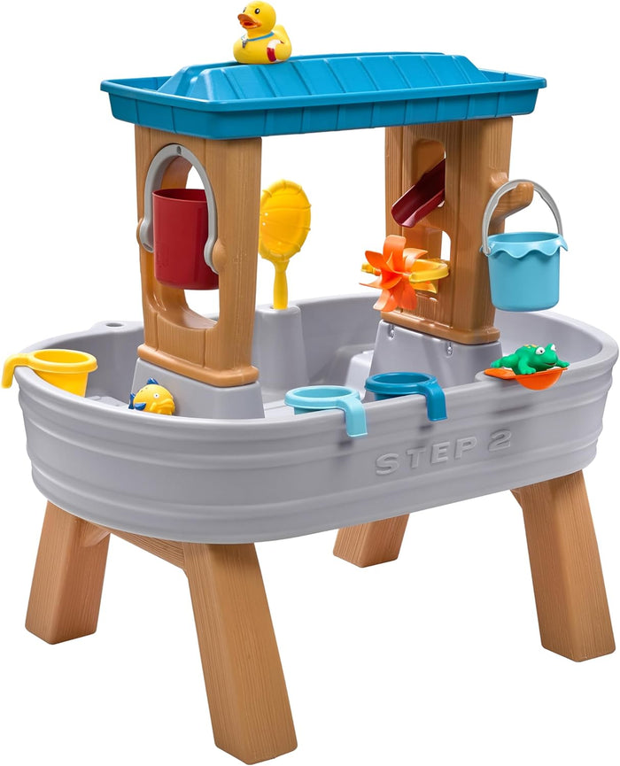 Step2 Rain Showers Splash Tub Water Play with 13-Piece Accessory Set Garden for Children in Grey & Brown.