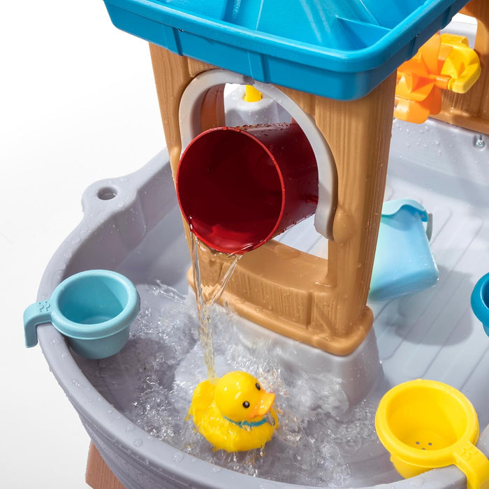 Step2 Rain Showers Splash Tub Water Play with 13-Piece Accessory Set Garden for Children in Grey & Brown.