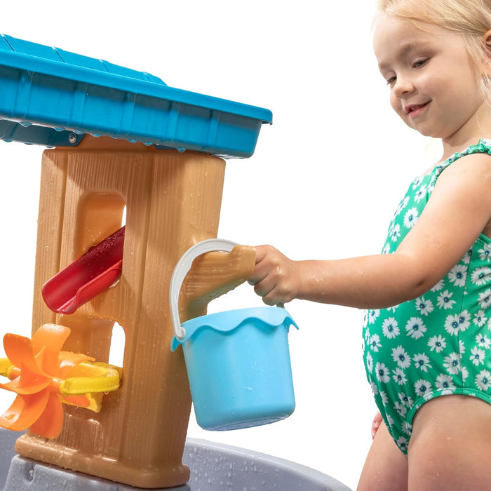 Step2 Rain Showers Splash Tub Water Play with 13-Piece Accessory Set Garden for Children in Grey & Brown.