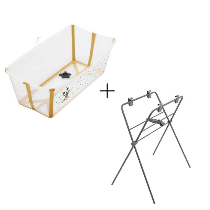 Stokke Flexi Bath Mickey + Foldable Stand Bundle White Grey