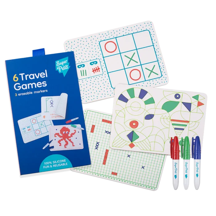 Super Petit Travel Game 3 Mini Reversible Silicone Mats + 3 Erasable Markers Included