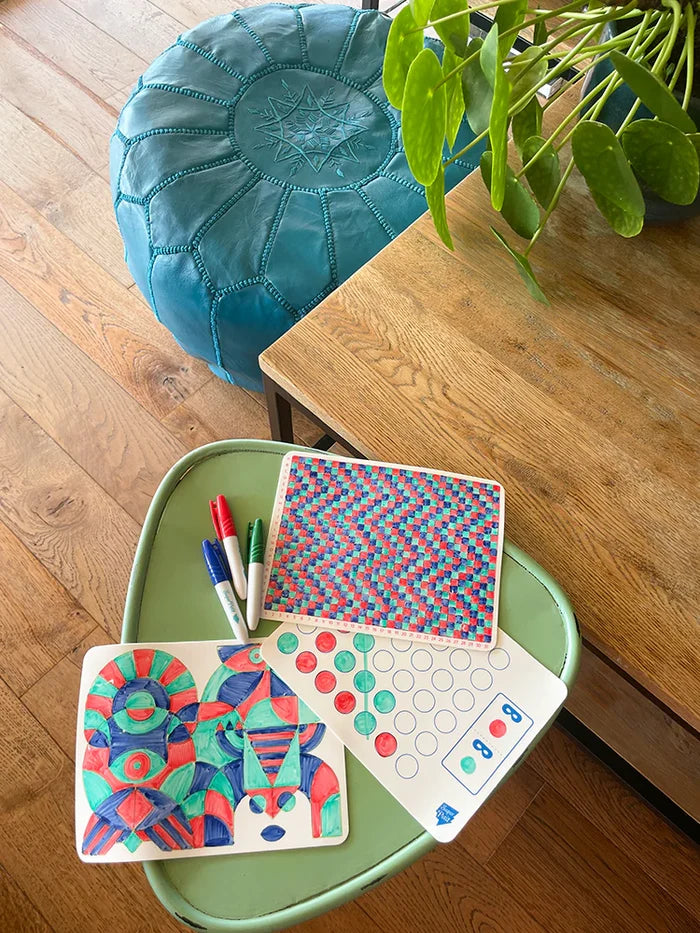 Super Petit Travel Game 3 Mini Reversible Silicone Mats + 3 Erasable Markers Included