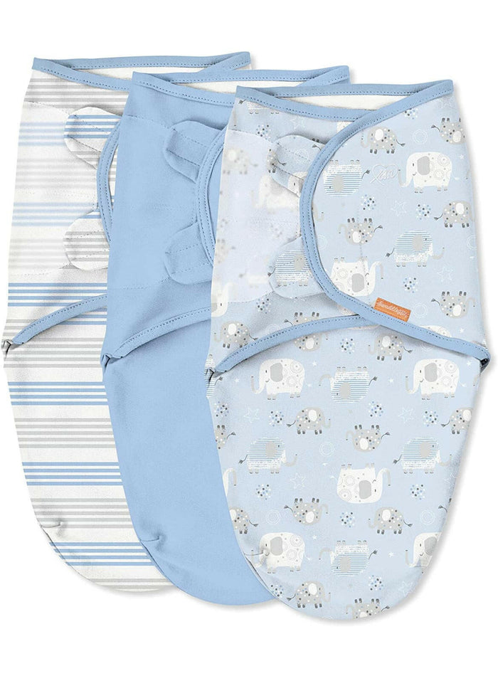 SwaddleMe Original Swaddle – Size Small/Medium, 0-3 Months, 3-Pack (Elephant Stripes).