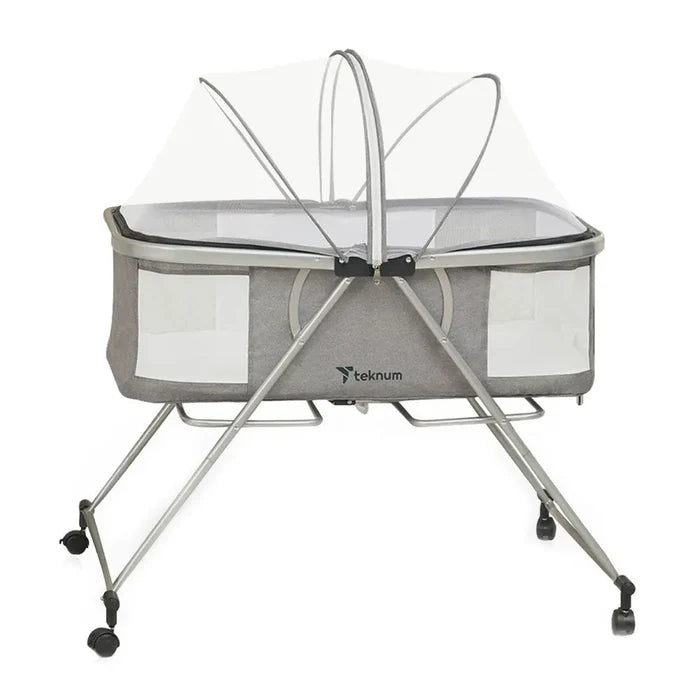 Teknum 3-In-1 Baby Cot Cradle With Mosquito Net & Wheels (Dark Grey)