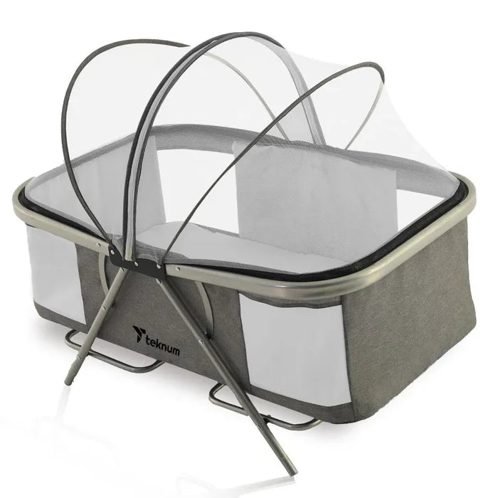 Teknum 3-In-1 Baby Cot Cradle With Mosquito Net & Wheels (Dark Grey)