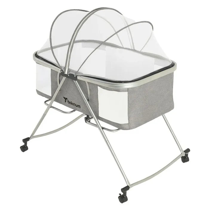 Teknum 3-In-1 Baby Cot Cradle With Mosquito Net & Wheels (Dark Grey)