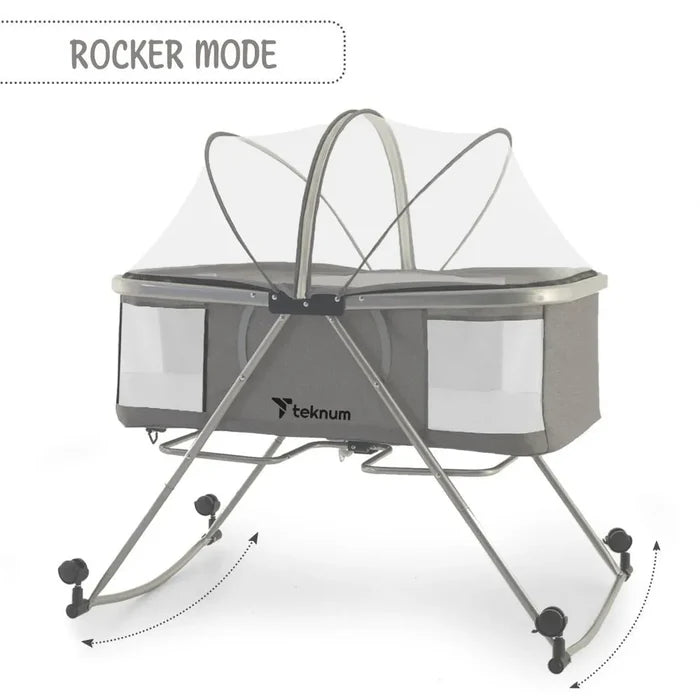 Teknum 3-In-1 Baby Cot Cradle With Mosquito Net & Wheels (Dark Grey)