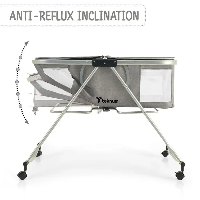 Teknum 3-In-1 Baby Cot Cradle With Mosquito Net & Wheels (Dark Grey)