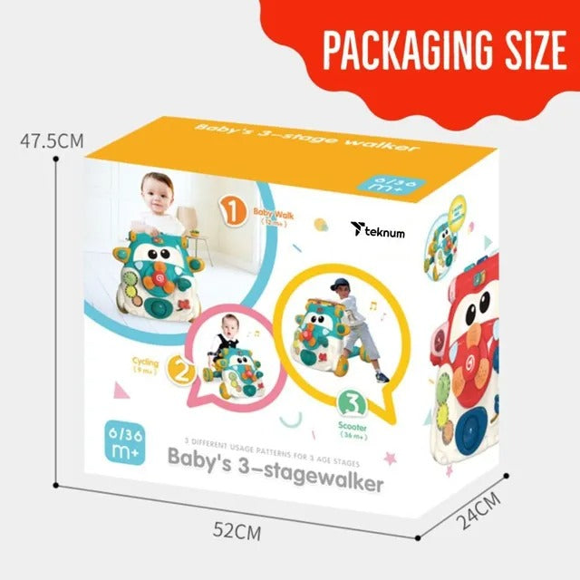 Teknum 3-in-1 Baby Walker, Kids Cycle & Scooter – Red