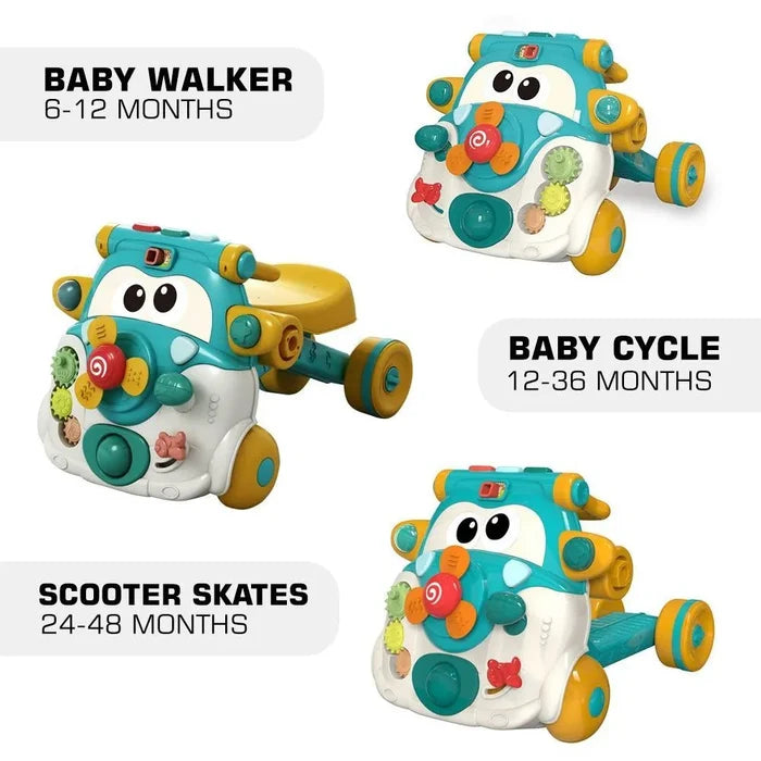 Teknum 3-In-1 Baby Walker, Kids Cycle, Scooter Skates With Musical Keyboard (Green)