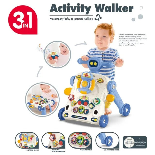 Teknum 3-in-1 Baby Walker with Musical Keyboard – Blue