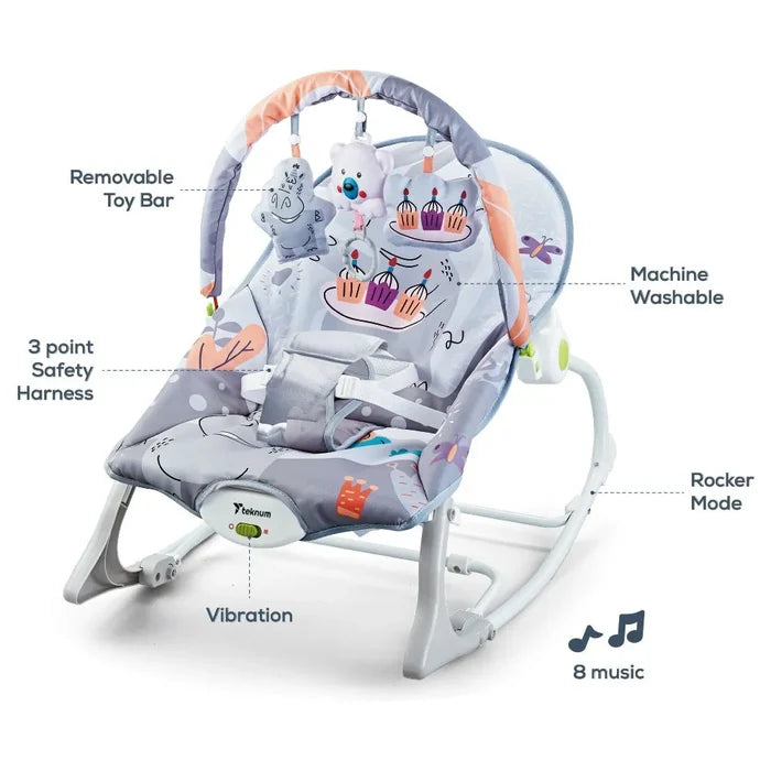 Teknum 3-In-1 Rocker Baby Seat Recliner with Soothing Music (Party Grey)