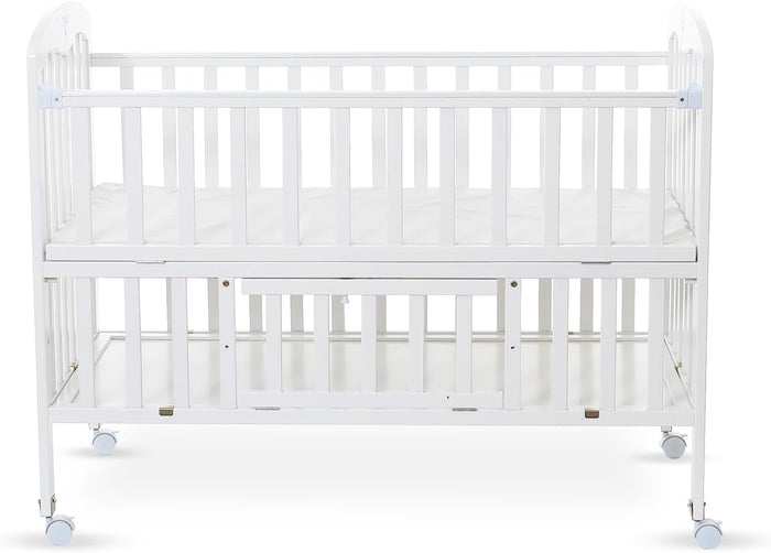 Teknum 4 in 1 Wooden Bedside With Storage and Height Adjustment (White) From Newborn Upto 4ys  Old