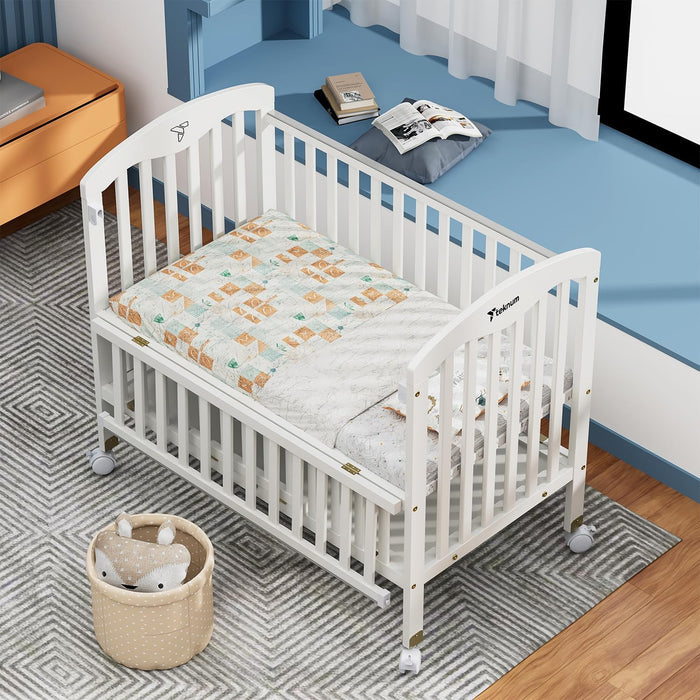 Teknum 4 in 1 Wooden Bedside With Storage and Height Adjustment (White) From Newborn Upto 4ys  Old