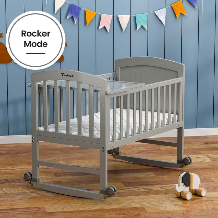 Teknum 7-in-1 Convertible Kids Bed & Bedside Crib with Mattress, Mosquito Net & Detachable Wheels