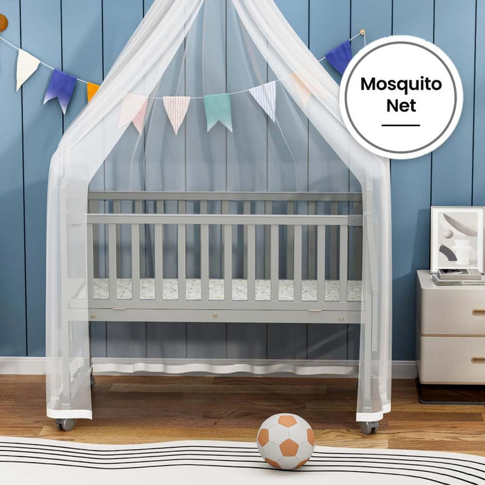 Teknum 7-in-1 Convertible Kids Bed & Bedside Crib with Mattress, Mosquito Net & Detachable Wheels