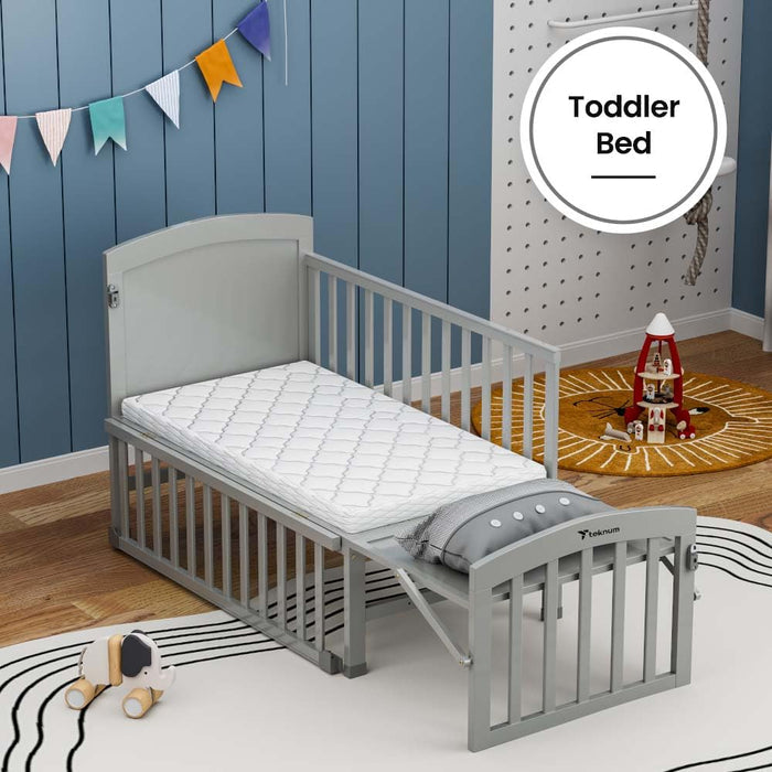 Teknum 7-in-1 Convertible Kids Bed & Bedside Crib with Mattress, Mosquito Net & Detachable Wheels
